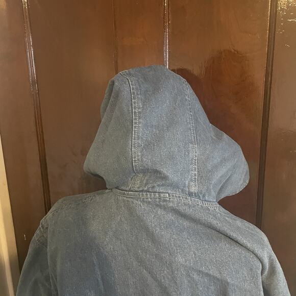 Vintage Denim & Co Duffle Chore Coat Womens 2XL Hooded 90s Long Blue Denim Togs - Picture 13 of 15